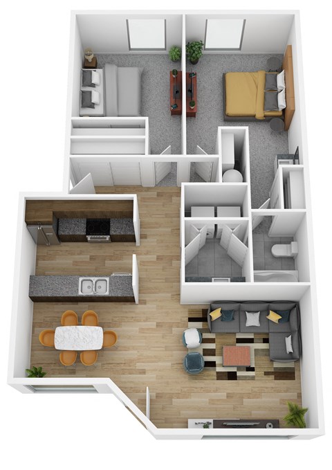 Floor plan for 2 beds, 1 bath, 960 sqft